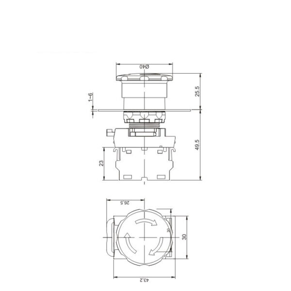 1NO/1NC 22mm Acil Durdurma, Emergency Stop Butonu LA115-A2-11ZS - Görsel 2