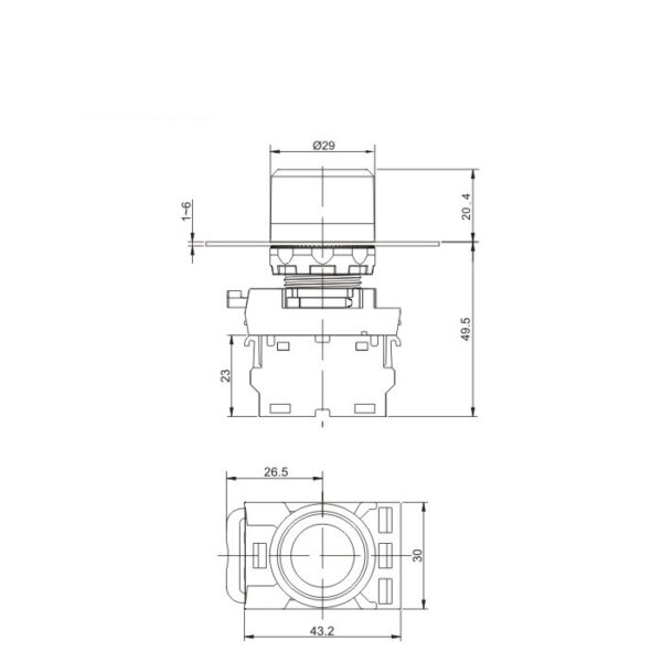 1NO/1NC 22mm Işıklı Kırmızı Push Buton LA115-A5-11HFD - Görsel 2