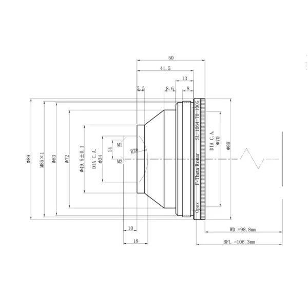 Ronar-Smith® F-Theta Fiber Lazer Tarama Lensi SL-1064-70-100G - Görsel 2